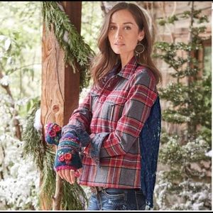 Sundance - flannel red jacket/top with navy lace